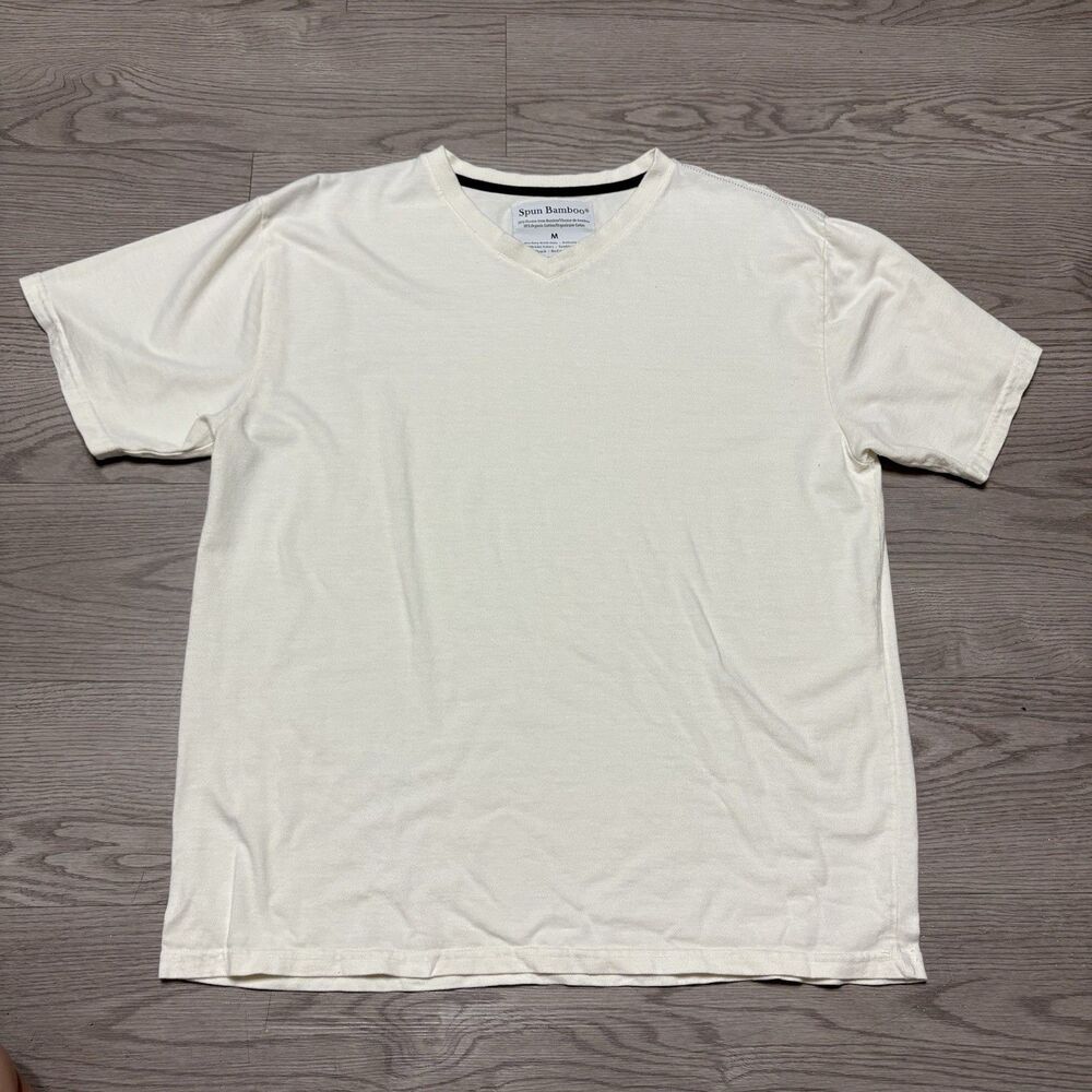 Spun Bamboo: Viscose Organic Cotton V-neck Plain Cream Shirt Undershirt
